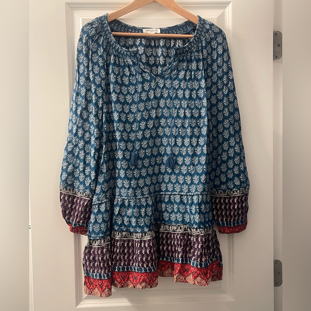 beachlunchlounge Blue and Red Patterned Mini Dress